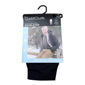 Cuddl Duds Men's Performance Baselayer Black Waffle Thermal Pants Keyhole XL
